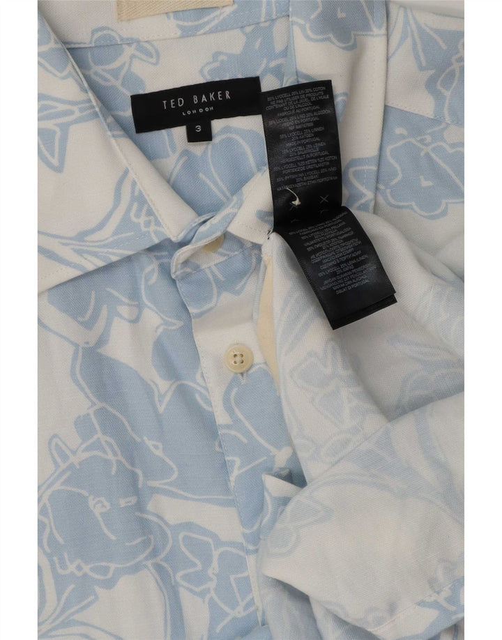 Ted Baker Mens Short Sleeve Shirt Size 3 Medium Blue Floral Lyocell