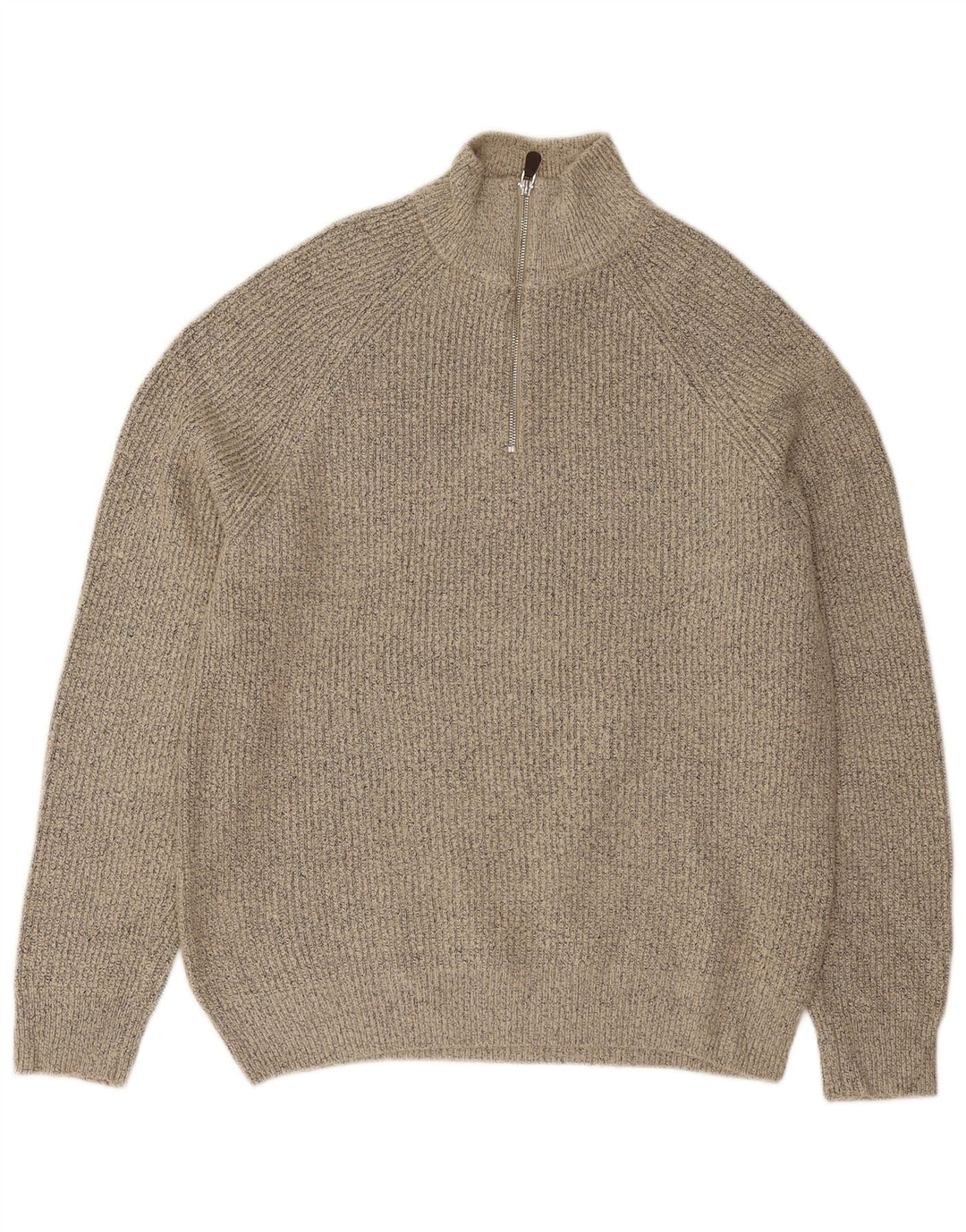 MARKS & SPENCER Womens Zip Neck Jumper Sweater UK 16 Large Grey Flecked
