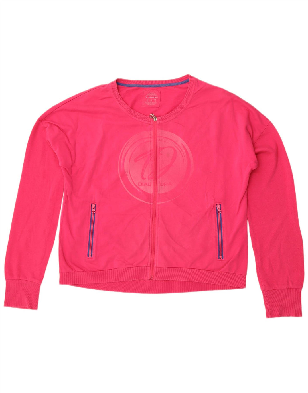 Diadora Womens Graphic Oversized Tracksuit Top Jacket UK 16 Large Pink