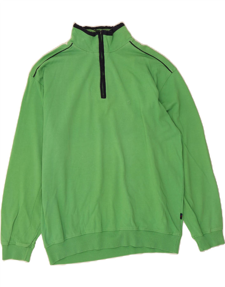 DANIEL HECHTER Mens Zip Neck Jumper Sweater IT 52 Large Green Cotton Vintage Daniel Hechter and Second-Hand Daniel Hechter from Messina Hembry 