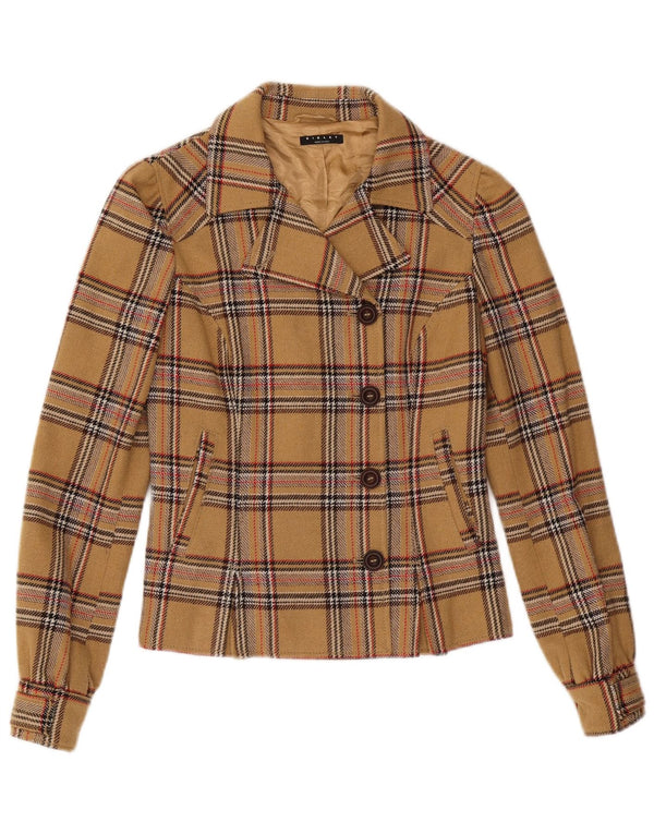 Sisley Damen 4-Knopf-Blazerjacke IT 40 Small Beige Check Acryl