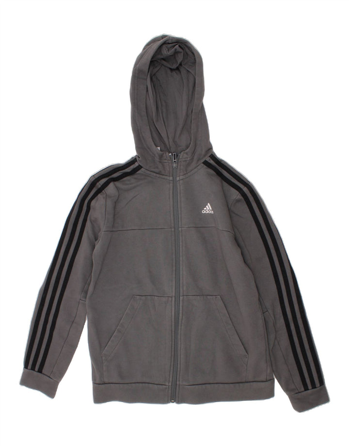 ADIDAS Boys Zip Hoodie Sweater 11-12 Years Grey Cotton Vintage Adidas and Second-Hand Adidas from Messina Hembry 