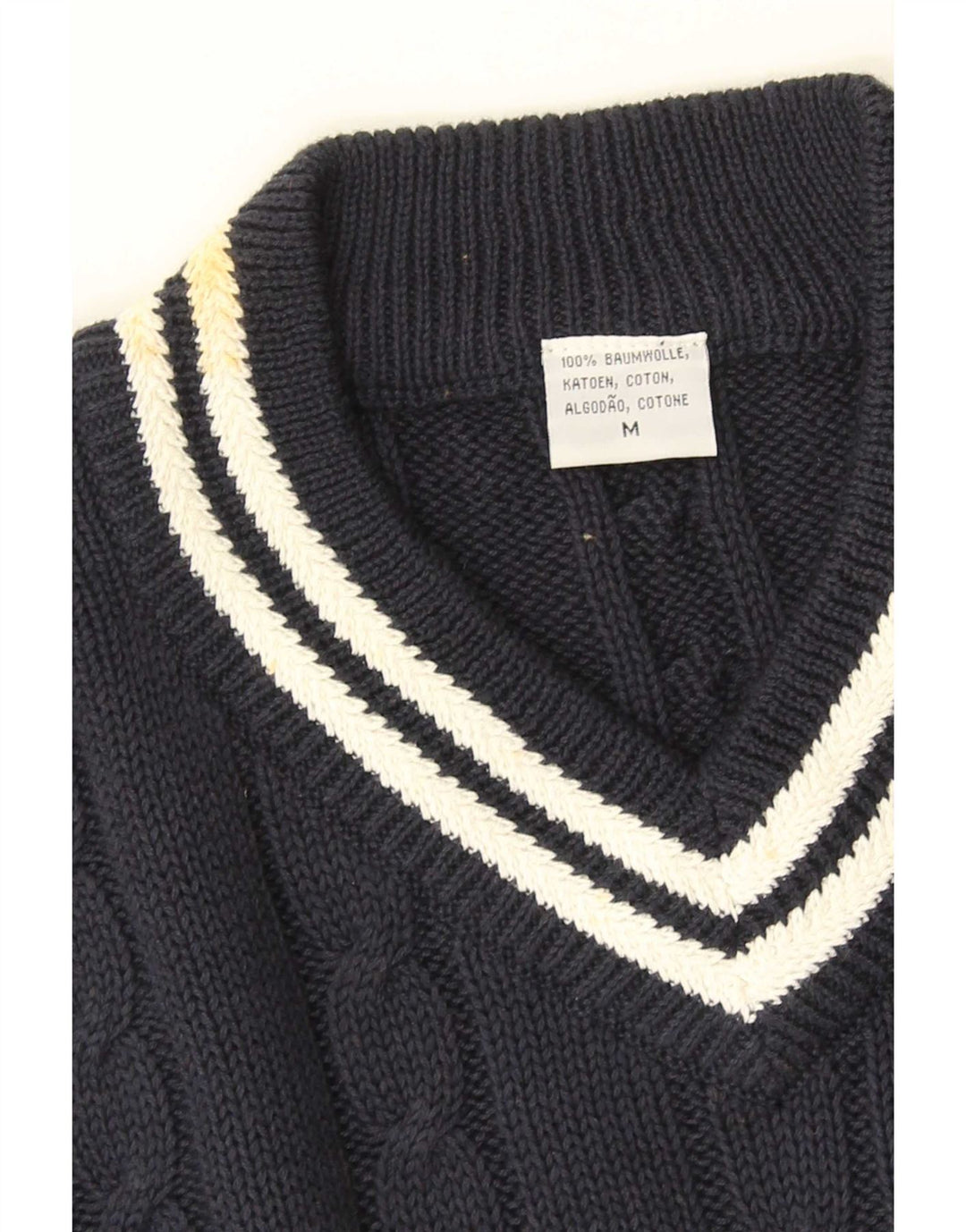 Vintage herre V-hals sweater Medium marineblå bomuld