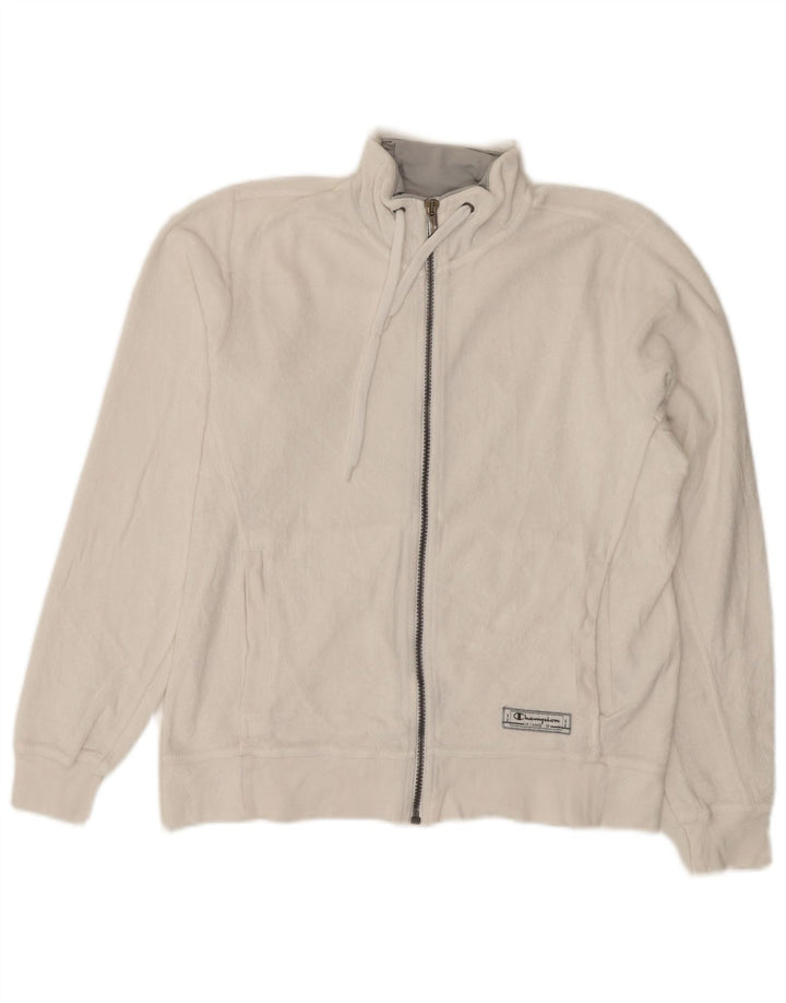 CHAMPION Womens Easy Fit Oversized Fleece Jacket UK 10 Small White Cotton