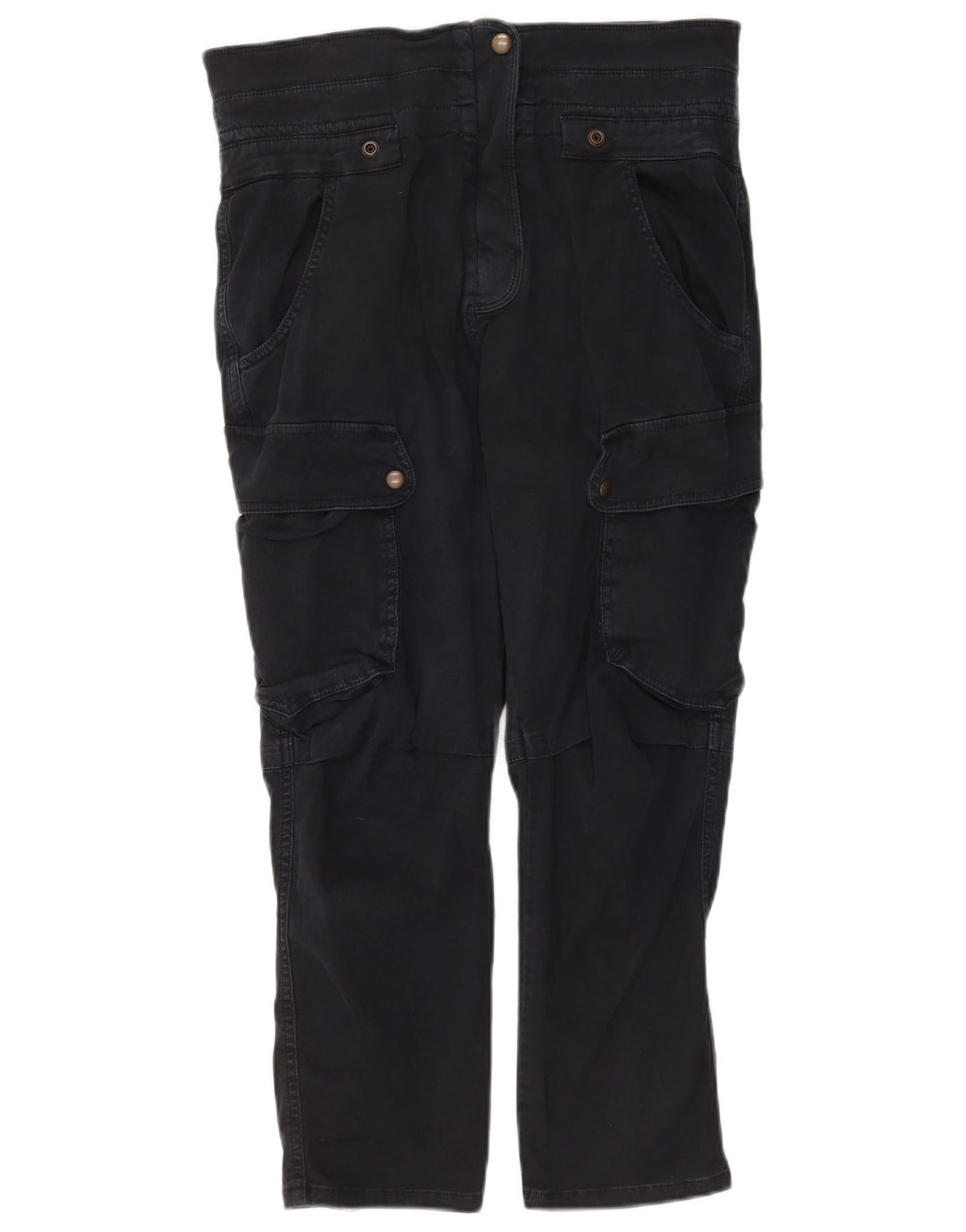 Zara Womens Cargo Cropped Trousers Medium W28 L25 Navy Blue Cotton