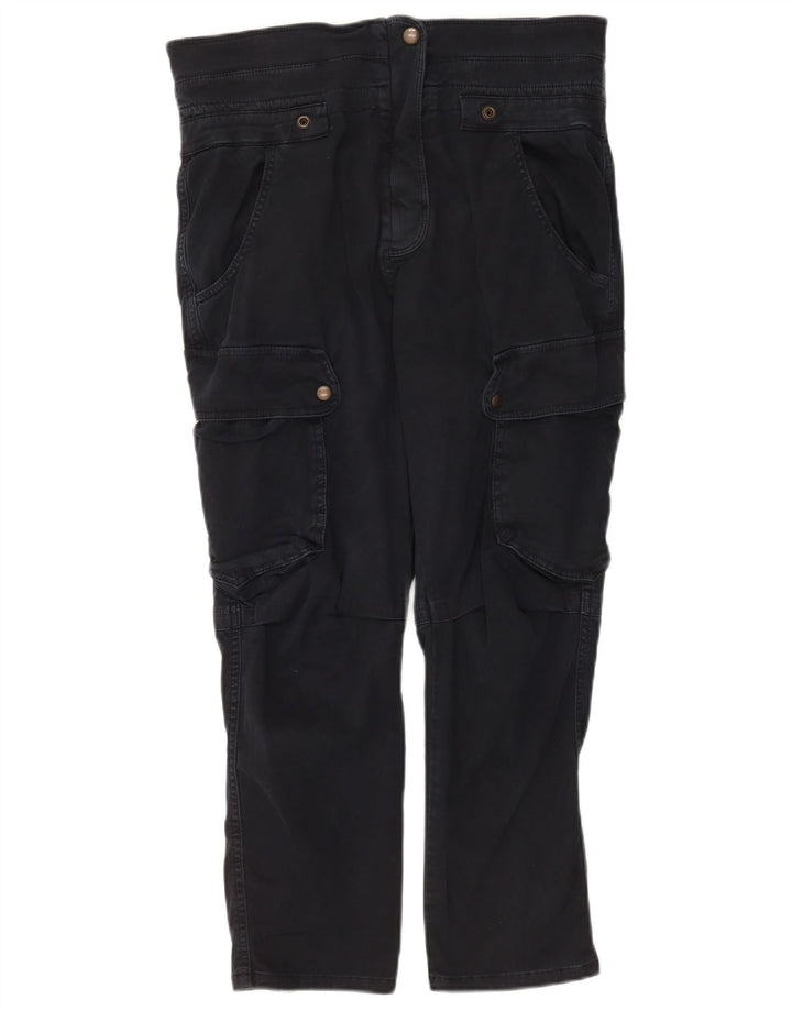 Zara Womens Cargo Cropped Trousers Medium W28 L25 Navy Blue Cotton