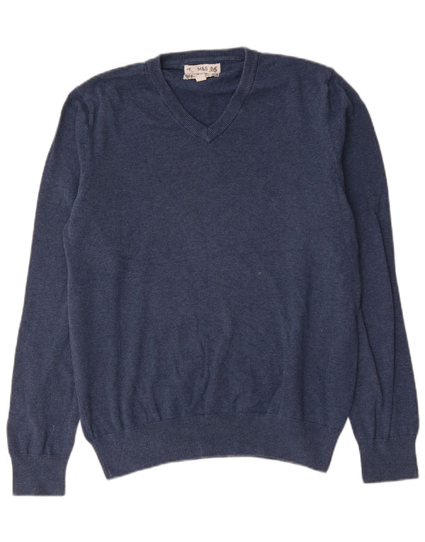 Marks & Spencer Mens V-Neck Jumper Sweater Medium Navy Blue Cotton