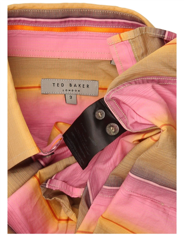 Camisa masculina Ted Baker tamanho 3 médio algodão listrado multicolorido