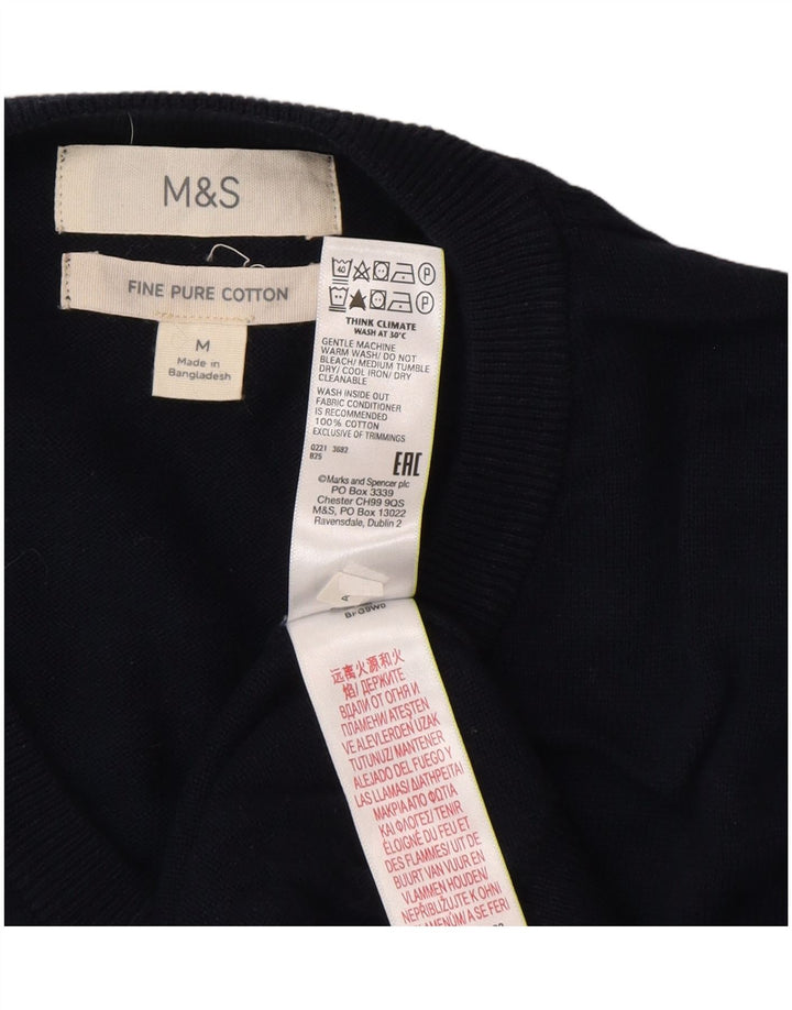 Marks & Spencer Herren-Pullover mit V-Ausschnitt aus mittelblauer Baumwolle