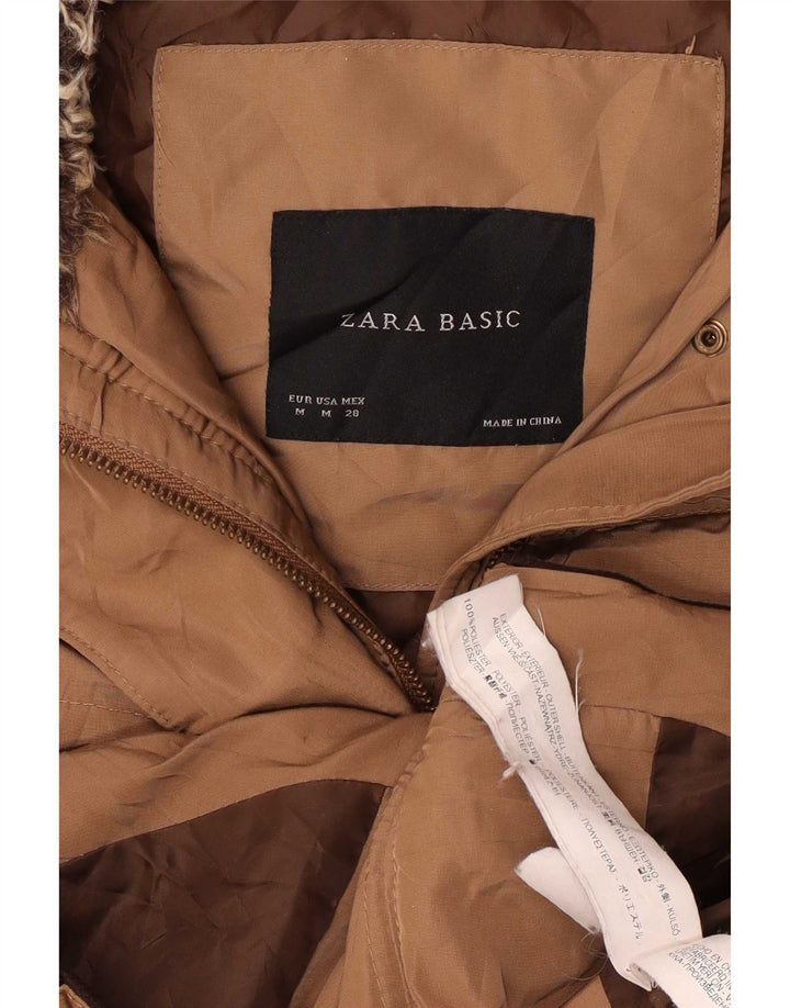 Zara Γυναικείο μπουφάν με κουκούλα UK 14 Medium Beige Polyester