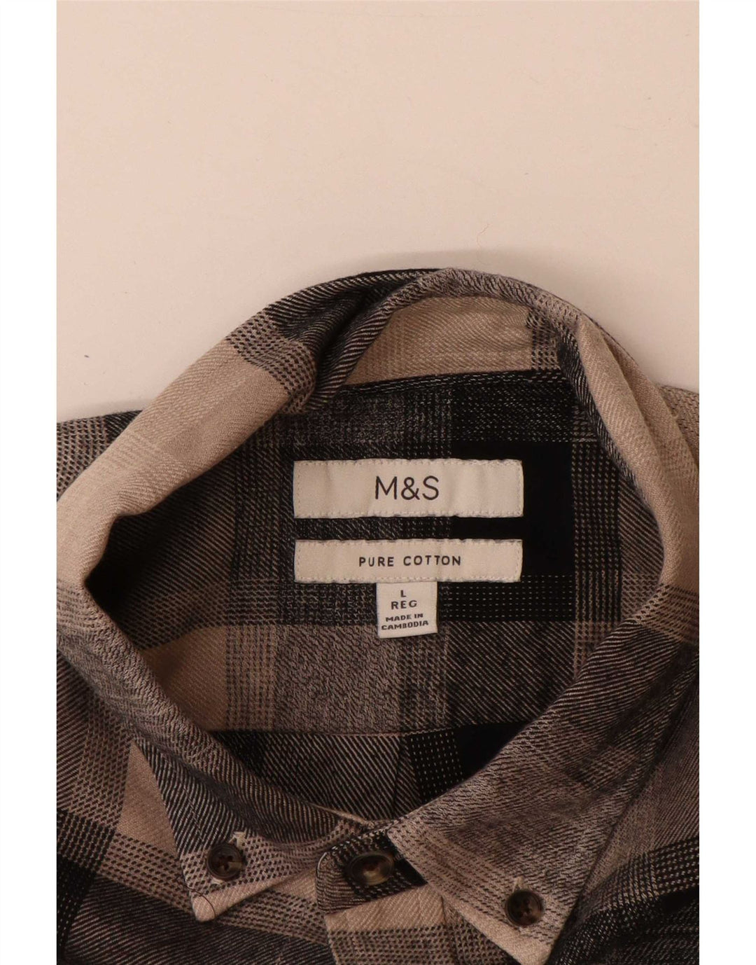 Marks & Spencer Męska koszula flanelowa w dużą brązową kratę, bawełniana