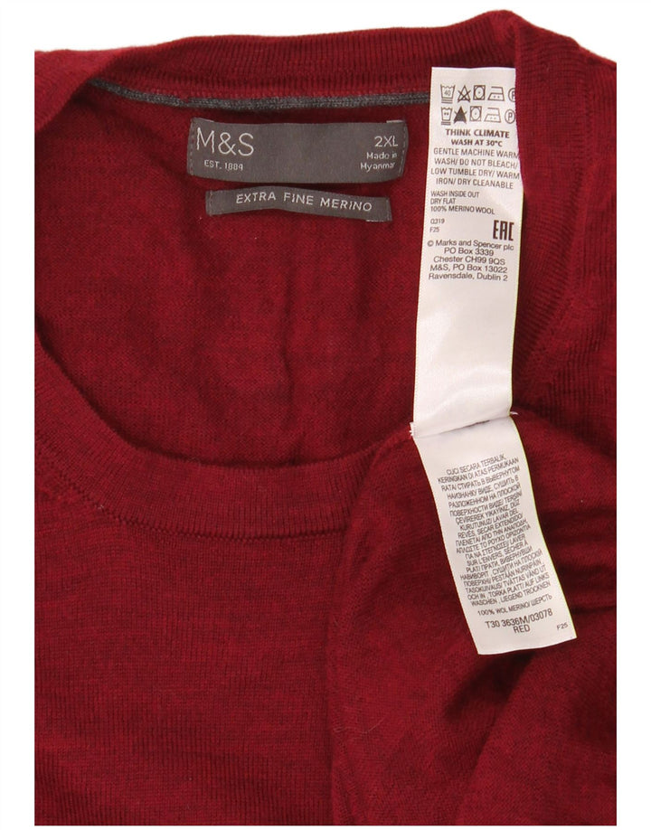 Marks & Spencer Mens Crew Neck Jumper Sweater XL Red Merino Wool