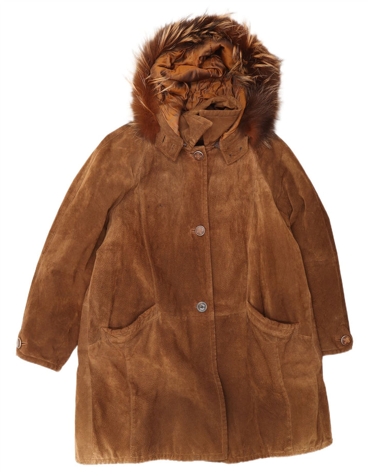 Vintage Womens Oversized Hooded Suede Windbreaker Coat IT 46 Large Brown