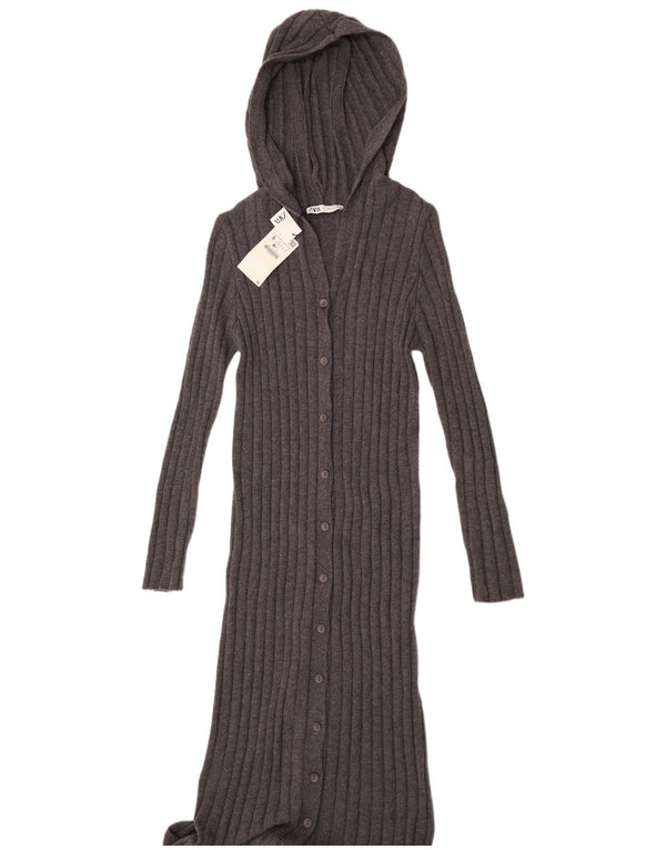 Zara Mujer Vestido Jersey Con Capucha UK 40 Small Gris Nylon