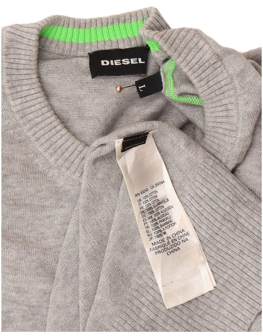 DIESEL Mens Graphic Crew Neck Jumper Sweater Large Grey Cotton