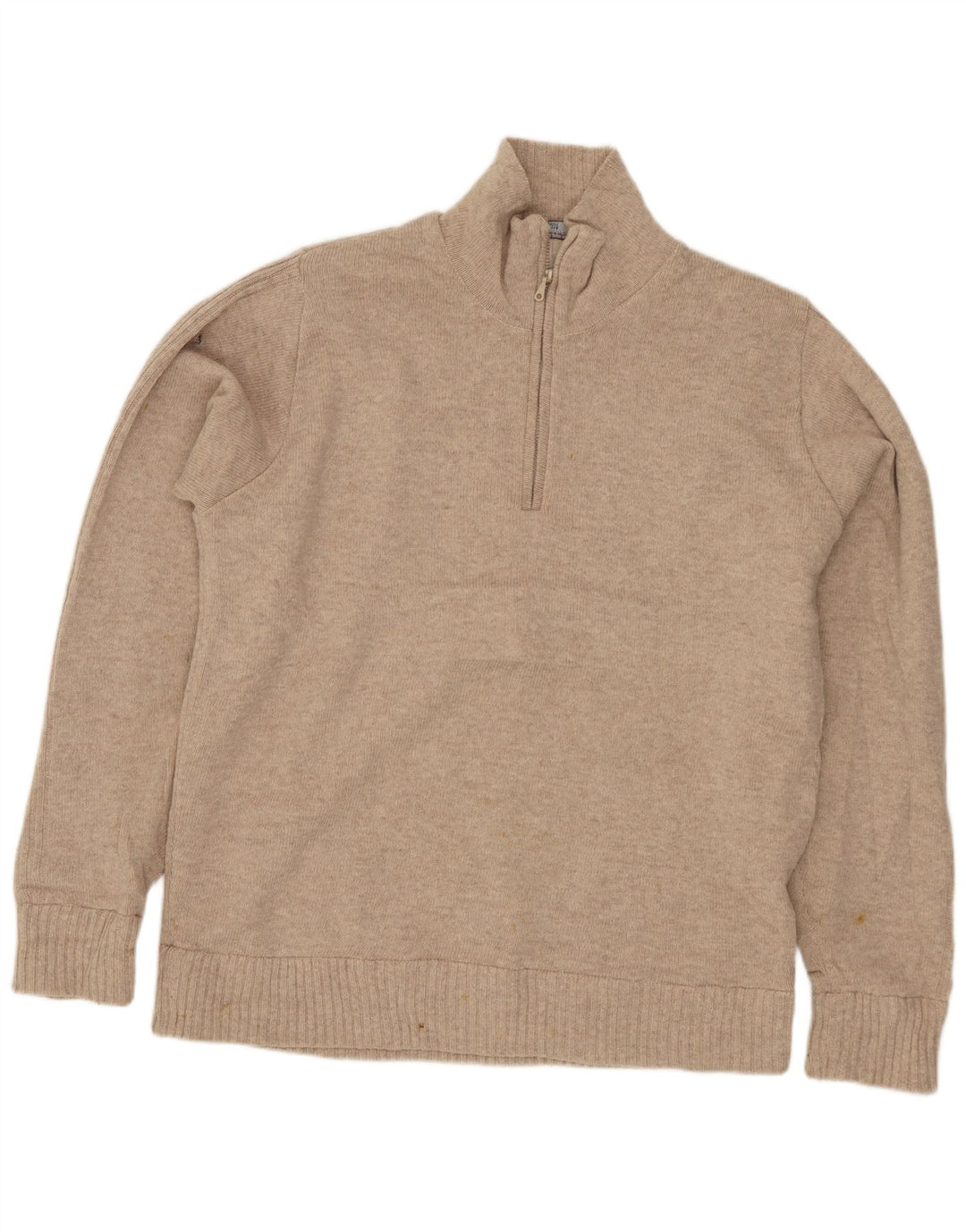 Marks & Spencer Mens Blue Harbour Zip Neck Jumper Sweater Small Beige Wool