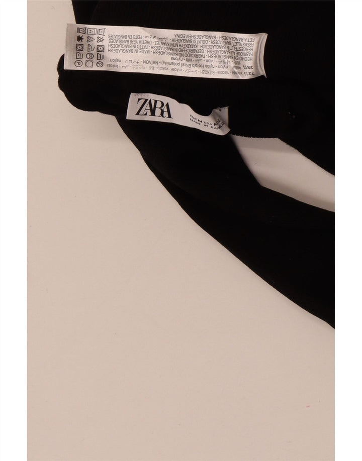 Zara Womens Crop Roll Neck Jumper Sweater UK 12 Medium Black Viscose