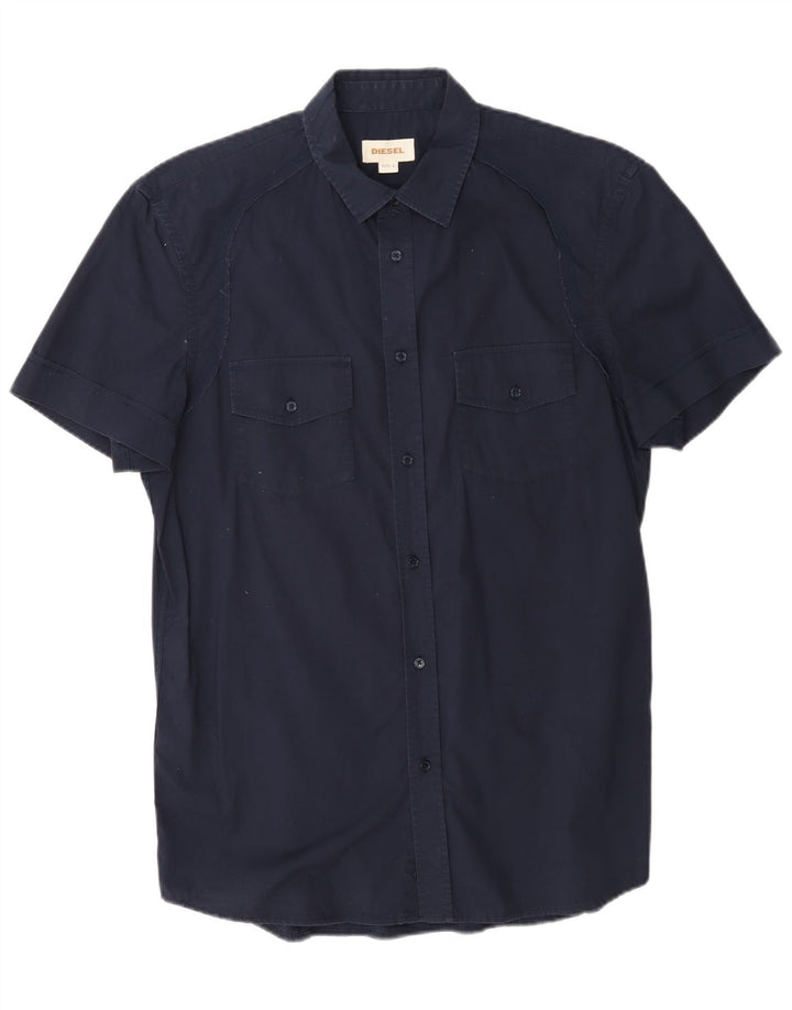 Diesel Mens Short Sleeve Shirt Large Navy Blue Cotton
