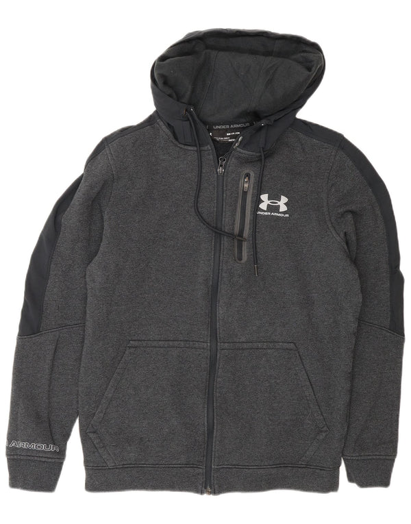 Under Armour Mens Graphic Zip Hoodie Sweater Small Grey Colourblock Cotton