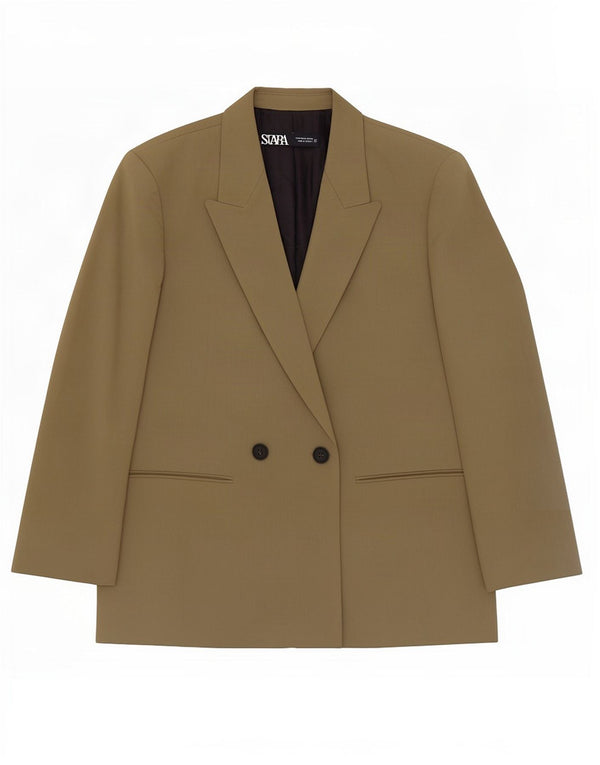 Zara Womens Double Breasted Blazer Jacket UK 14 Medium Khaki Polyester