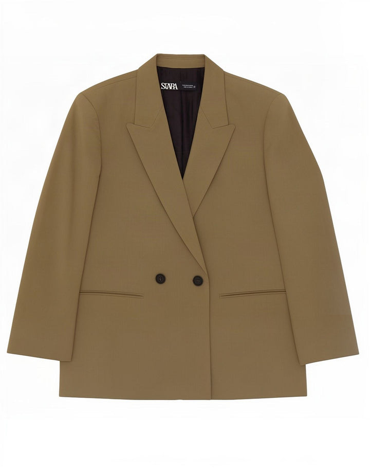 Zara Mujer Chaqueta Blazer De Doble Botonadura UK 44 Poliéster Caqui Mediano
