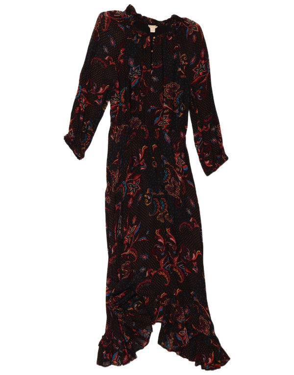 Monsoon Vestido largo asimétrico de manga larga para mujer UK 44 Medium Black Paisley