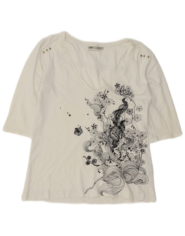 Lee Womens Top 3/4 Sleeve UK 16 Large White Cotton