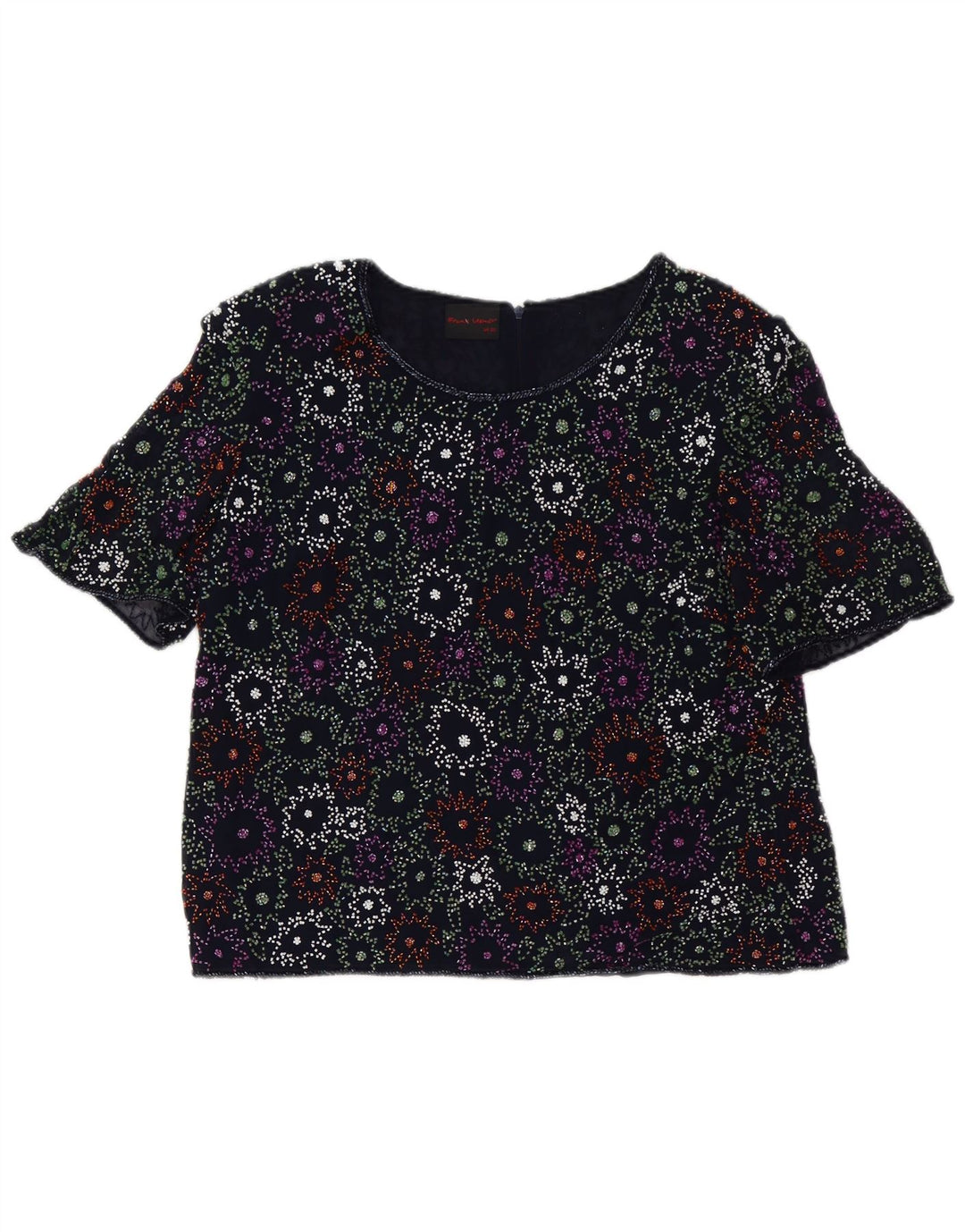 Frank Usher Damen Bluse Top UK 20 2XL Marineblaues Blumenmuster Polyester