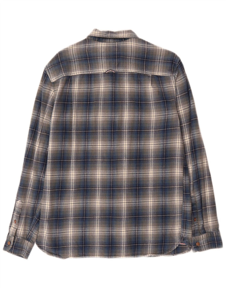 Camisa masculina de flanela clássica de material branco algodão xadrez azul médio