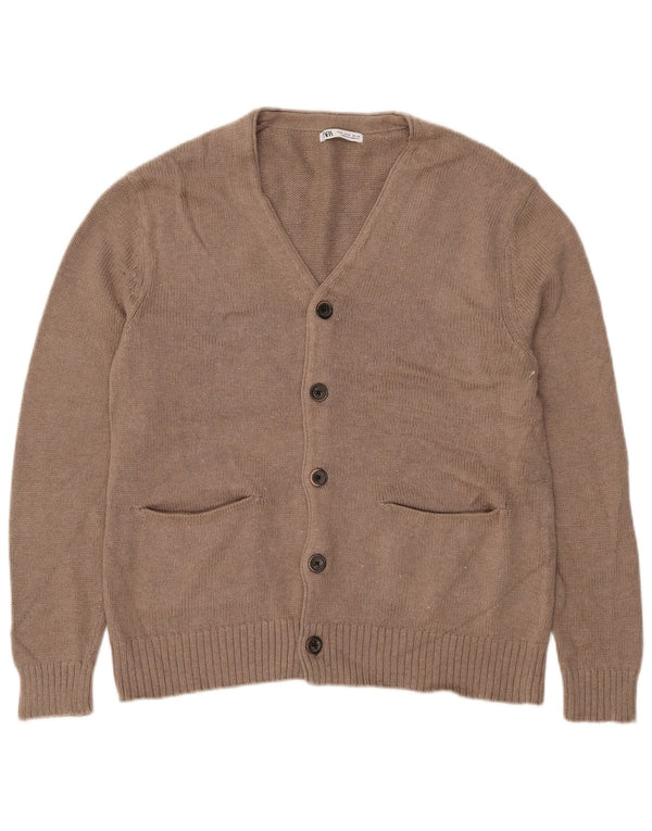 Zara Mens Cardigan Sweater Medium Beige Cotton