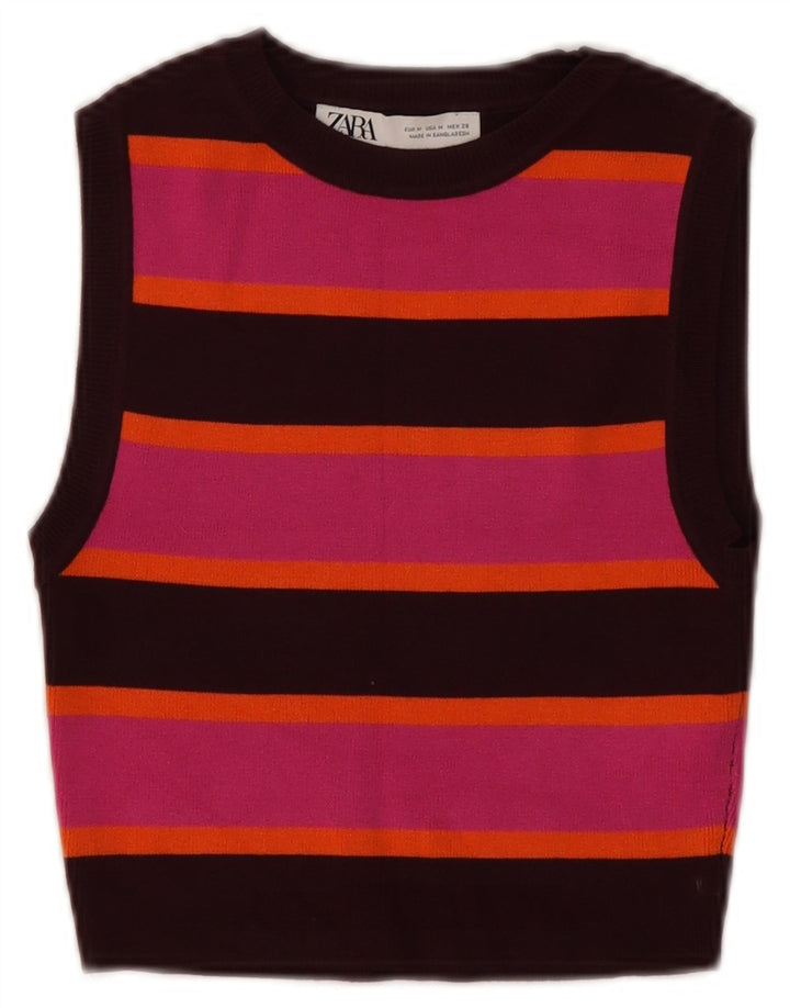 Zara Womens Crop Vest Top UK 12 Medium Multicolored Stribet Viscose