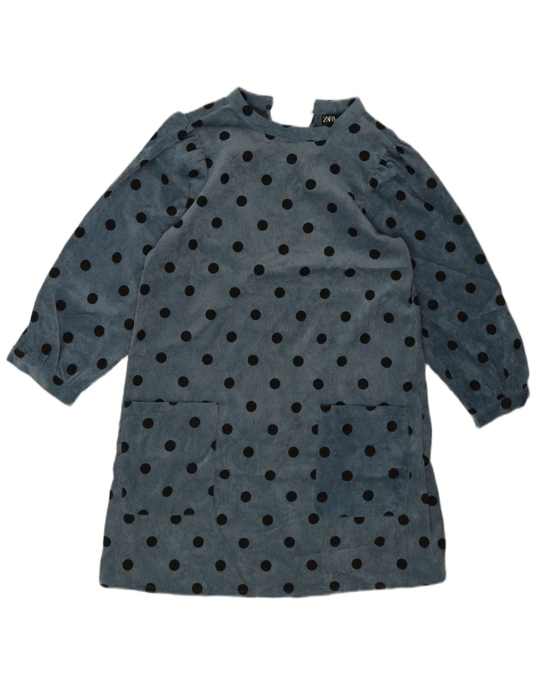 Zara Womens Long Sleeve Shift Dress UK 10 Small Blue Polka Dot Polyester