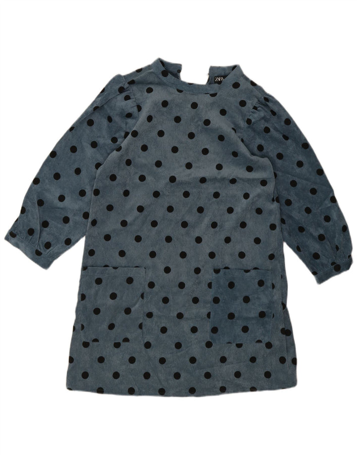 Zara Womens Long Sleeve Shift Dress UK 10 Small Blue Polka Dot Polyester