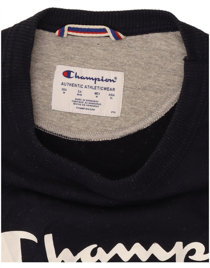 CHAMPION Mens Graphic Sweatshirt Jumper Medium Navy Blue Cotton