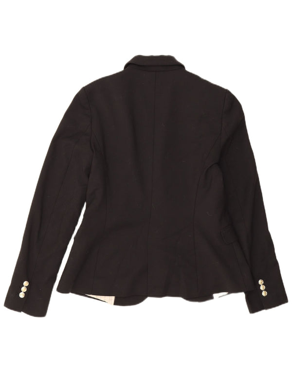 Zara Womens 1 Button Blazer Jacket UK 12 Medium Black Cotton