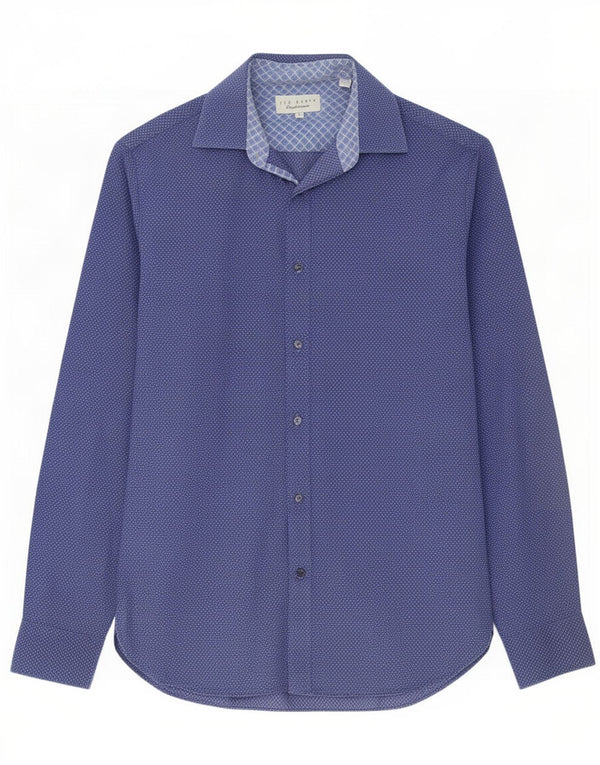 Ted Baker Mens Shirt Size 15 Medium Navy Blue Spotted Cotton