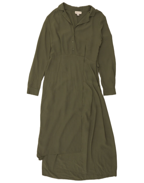 Topshop Damen Asymmetrisches Langarm-Maxikleid UK 10 Small Khaki