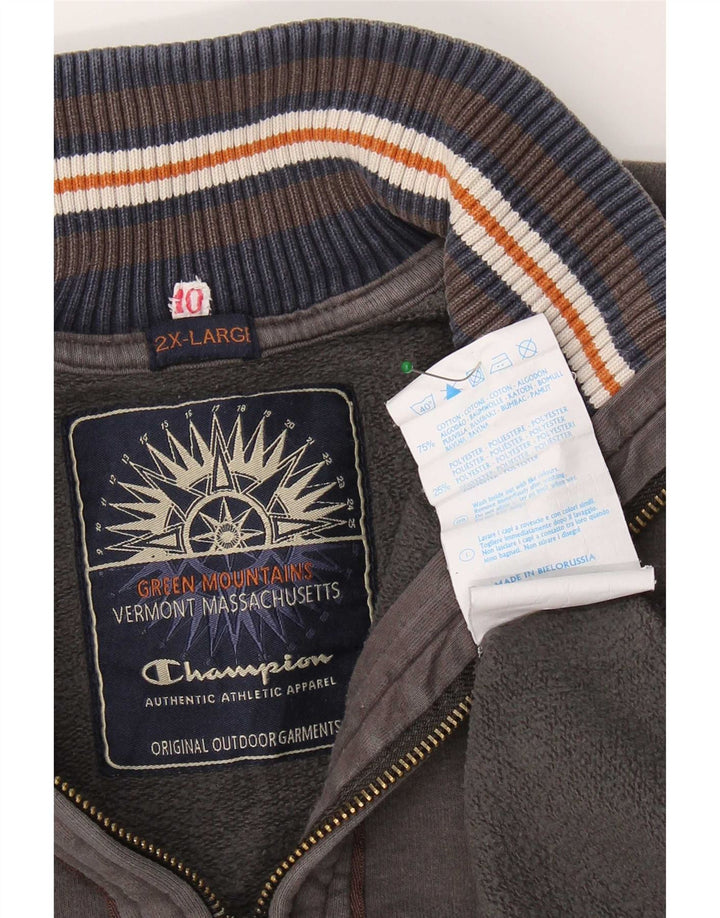 Champion Mens Zip Neck Sweatshirt Jumper 2XL Grey Cotton