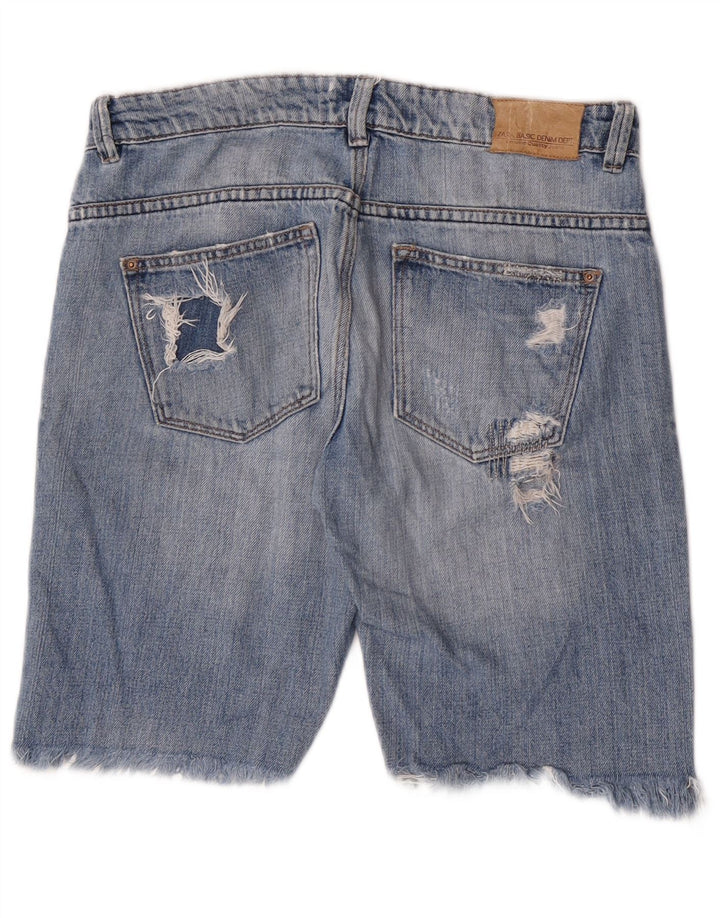 Zara Womens Distressed Denim Shorts EU 38 Small W28  Blue
