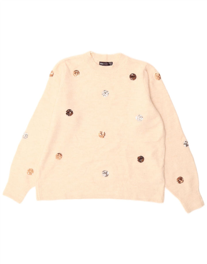 MARKS & SPENCER Dame sweater med rund hals DK 14 Medium Off White