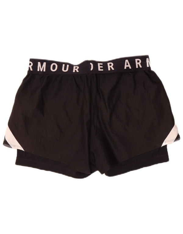 Under Armour Womens Heat Gear Sports Shorts UK 14 Large Black Colourblock