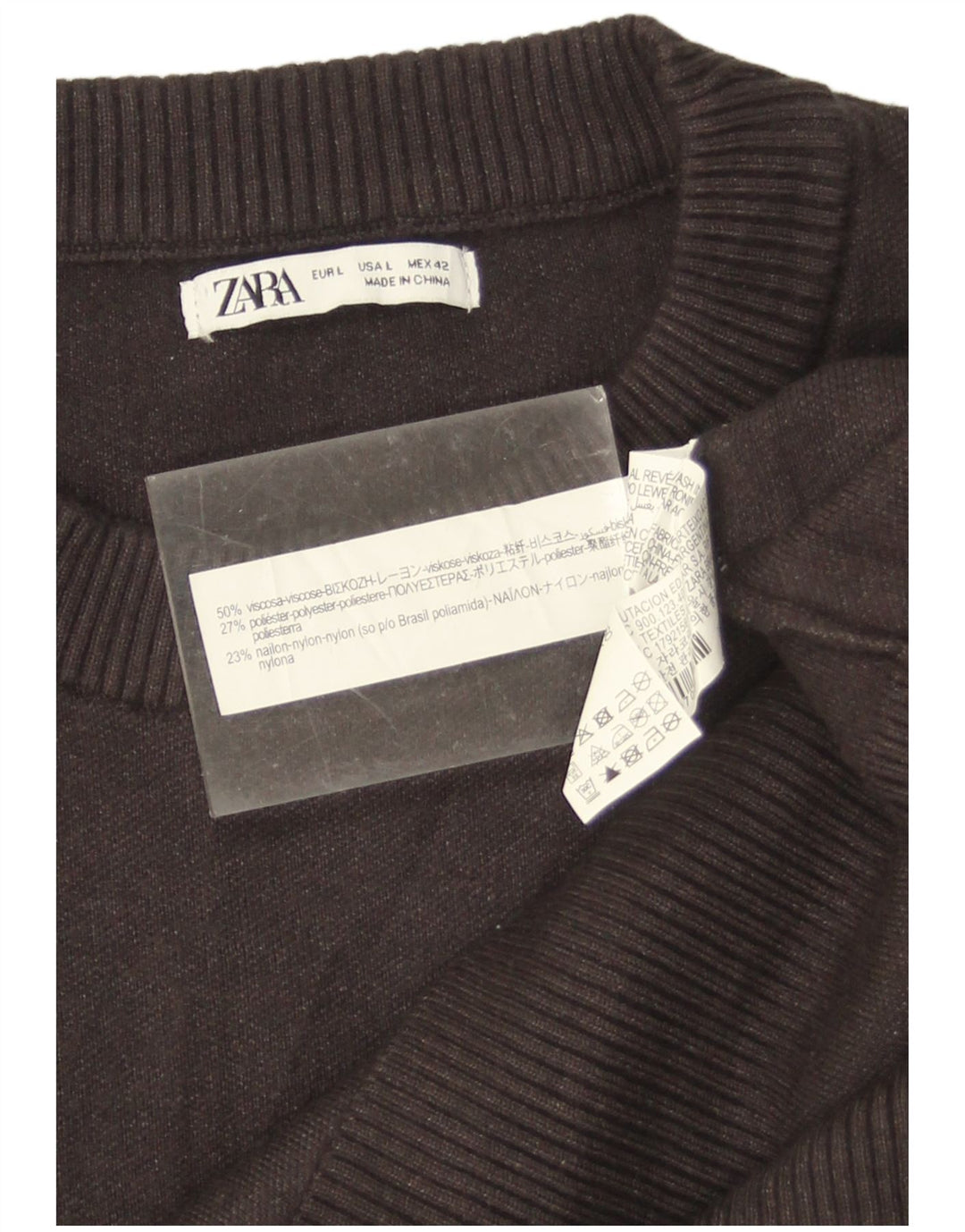 Zara Mens Crew Neck Jumper Sweater Large Grey Viscose