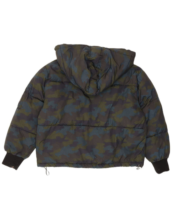 Zara Damen-Jacke mit Kapuze, übergroß, wattiert, Gr. 6, XS, mehrfarbig, Camouflage