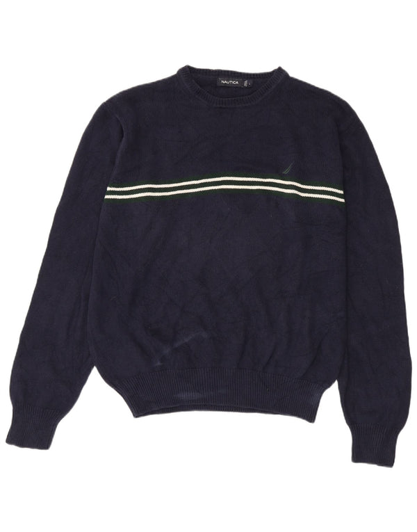 Maglione maglione girocollo da uomo Nautica, cotone a righe grandi blu navy