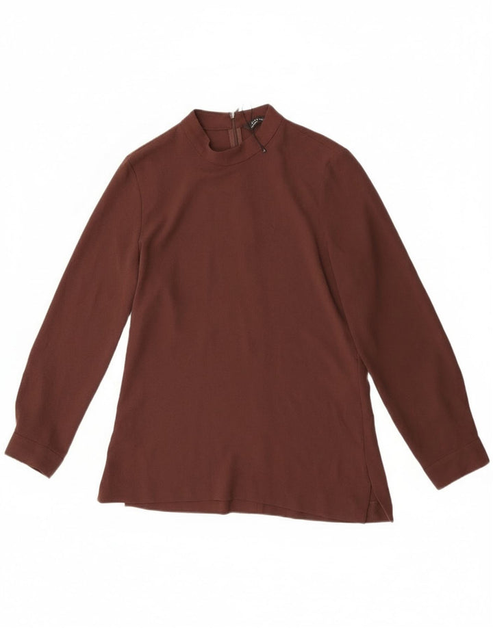 Zara Dame Langærmet Bluse Top UK 10 Lille brun polyester