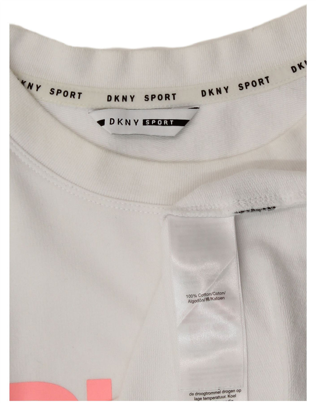 Dkny Womens Oversized Graphic Top Long Sleeve UK 14 Medium White Cotton
