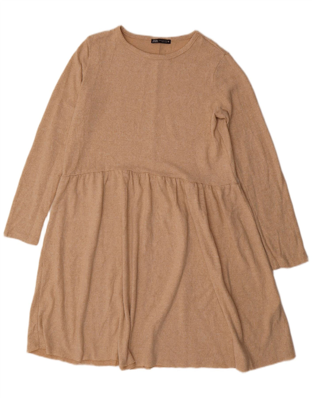 Zara Womens Long Sleeve Jumper Dress UK 14 Medium Beige Polyester