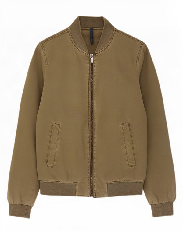Zara Mens Bomber Jacket UK 36 Pequeno Algodão Cáqui