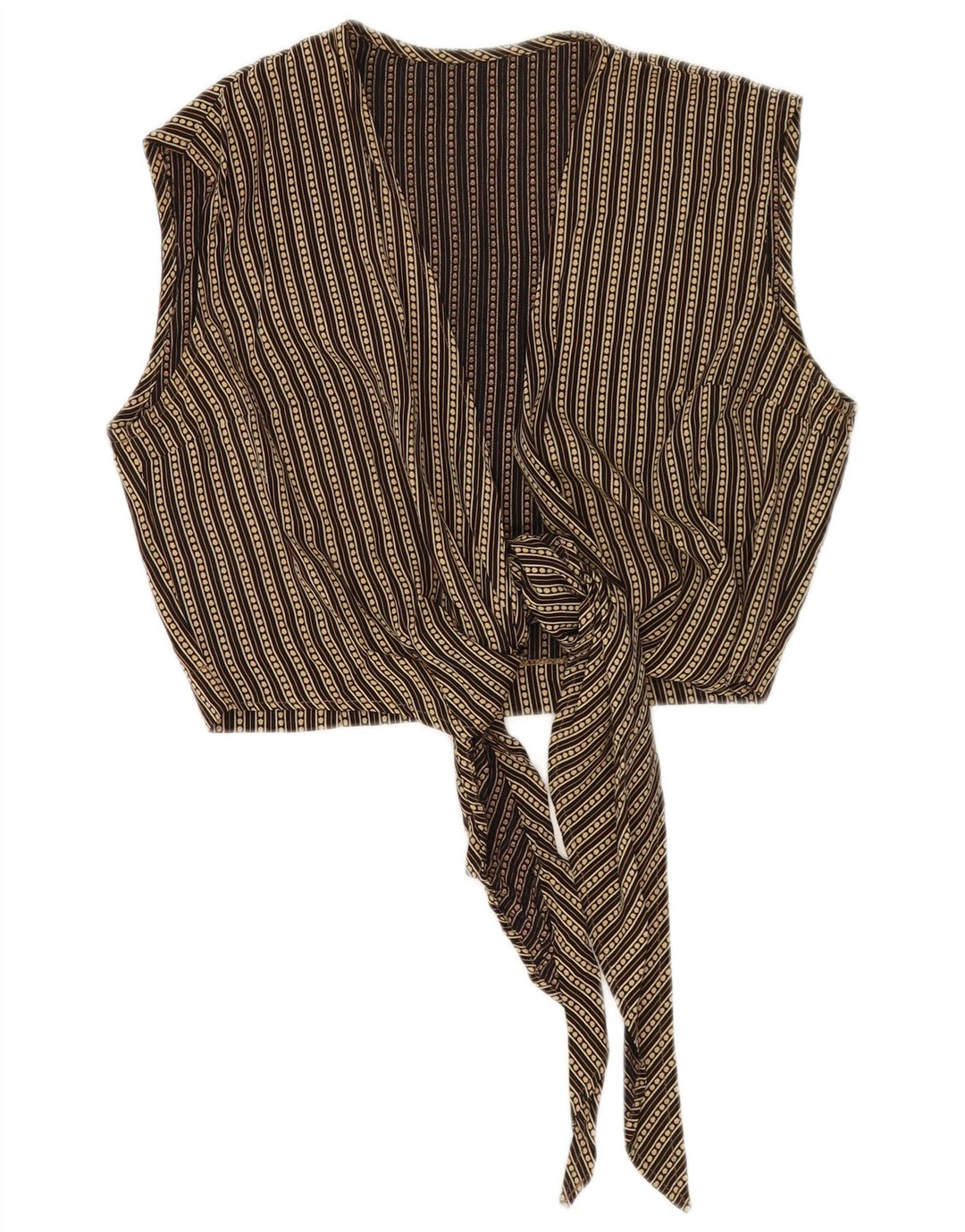 Vintage Womens Sleeveless Crop Top IT 42 Medium Beige Striped Viscose