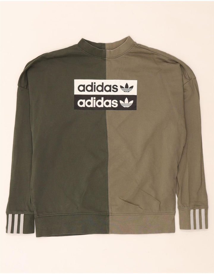 ADIDAS Sweat-shirt surdimensionné pour femme UK 8 Petit Kaki Colorblock